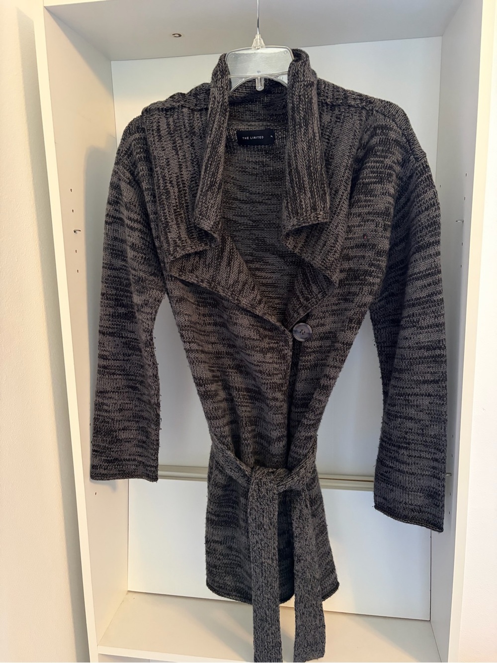 The Limited Charcoal Marled Belted Knit Cardigan